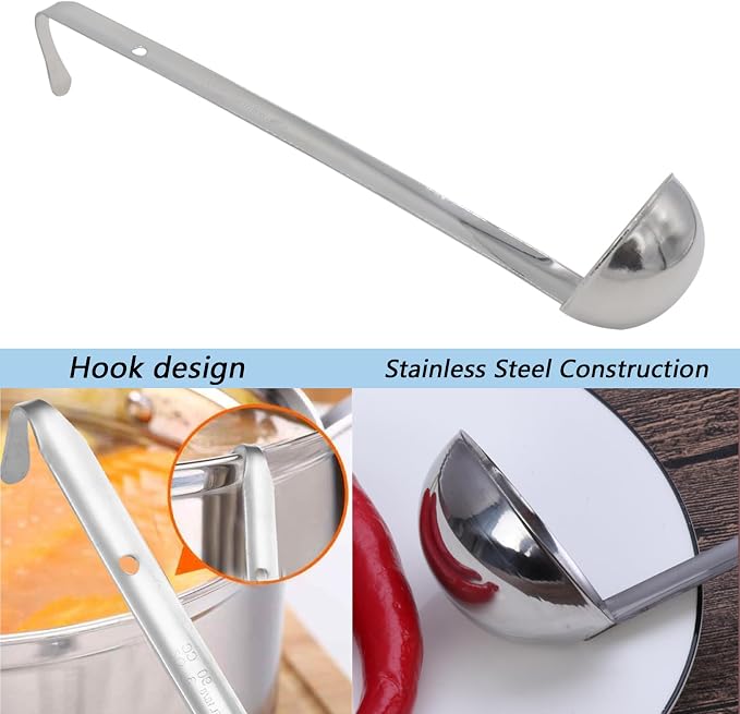 3 Pcs 1 oz Stainless Steel Soup Ladle Set, Long Handle Serving Spoons - Image 4
