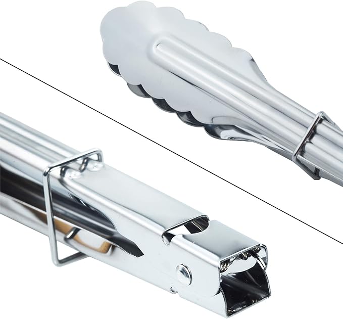 HINMAY Stainless Steel Spring Locking Food Tong Set Utility Metal Tongs - Image 4