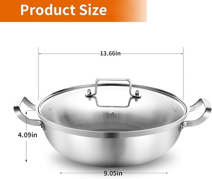Delarlo Tri-Ply Stainless Steel 13 inch Everyday Pan - Image 3