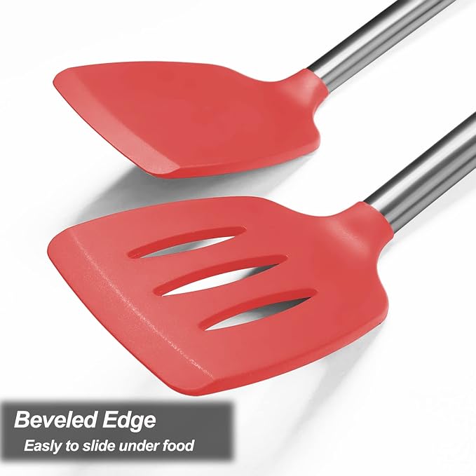 2 Pack Spatulas, Solid & Slotted Silicone Spatula Set, Stainless Steel Handle - Image 7