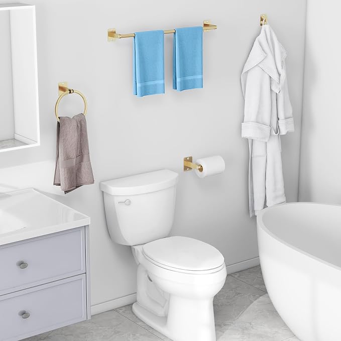Bathroom Accessories Set, KLJKPA 4 Pieces Gold Bathroom Hardware Set, 24 inch - Image 6