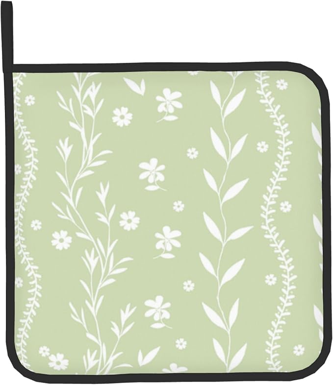 Sage Green Oven Mitt Pot Holder Set Floral BBQ Cooking Gloves Farmhouse - Image 9