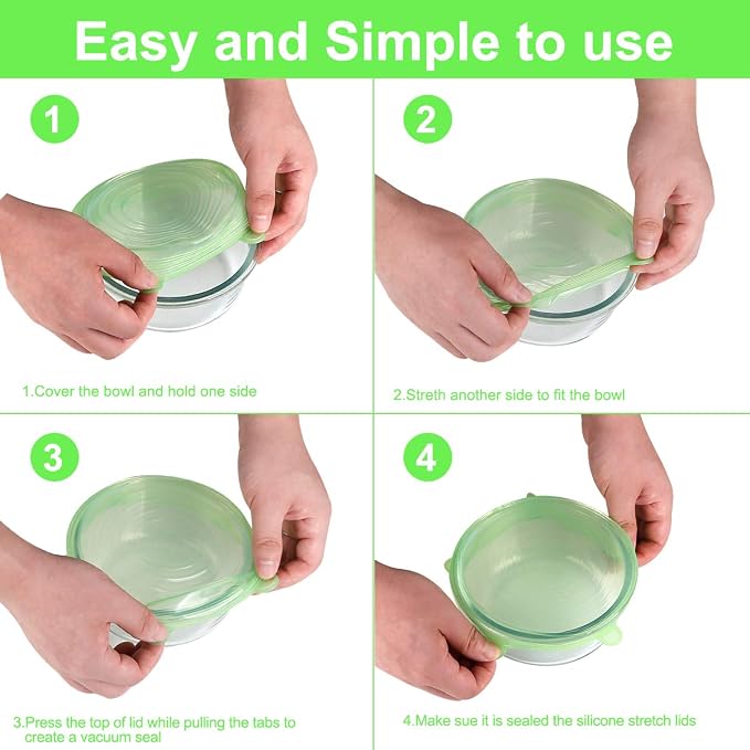 Silicone Stretch Lids for Food Storage in Fridge, 12 Pack Silicone Lids - Image 4