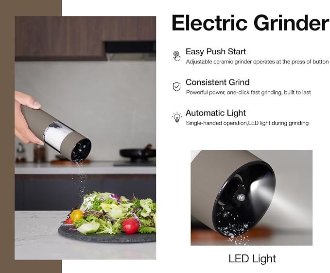 Stainless Steel Rechargeable Electric Salt and Pepper Grinder Set, USB Charging - Image 2