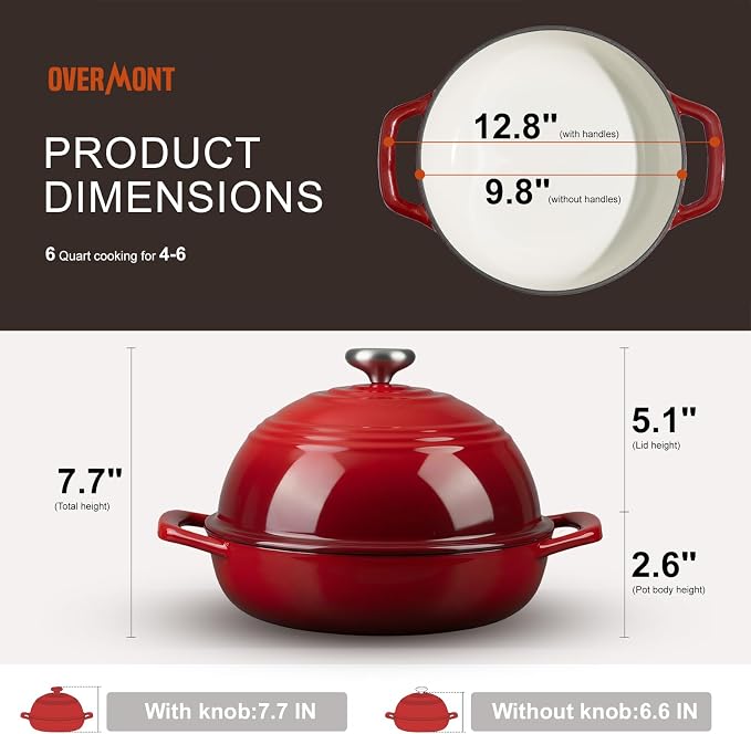 Overmont Enameled Cast Iron Bread Oven - 6QT Bread Dutch Oven - Image 5