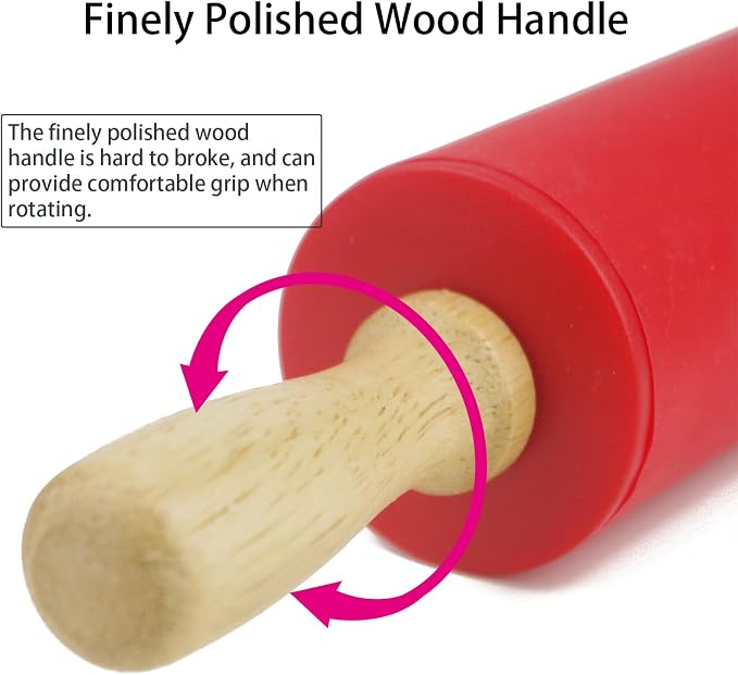 Silicone Rolling Pin for Baking Non-stick Rolling Pin Dough Roller Wooden - Image 3