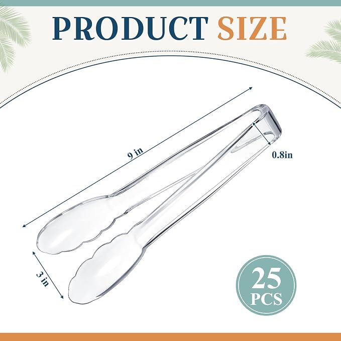 Tessco for you 25 Pcs Plastic Tongs for Serving Bulk, 9 Inch Plastic Disposable - Image 2