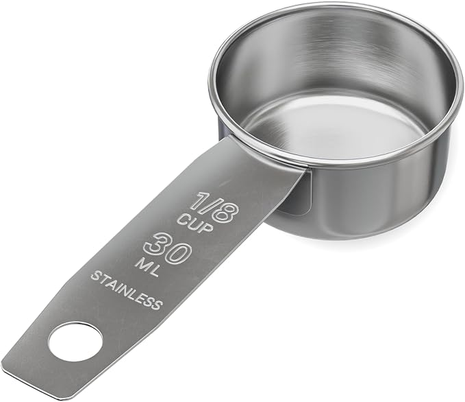1/8 Cup Stainless Steel Measuring Cup | Sturdy Metal 30 ml | 30 cc | 1 oz | by Knupp+Co.