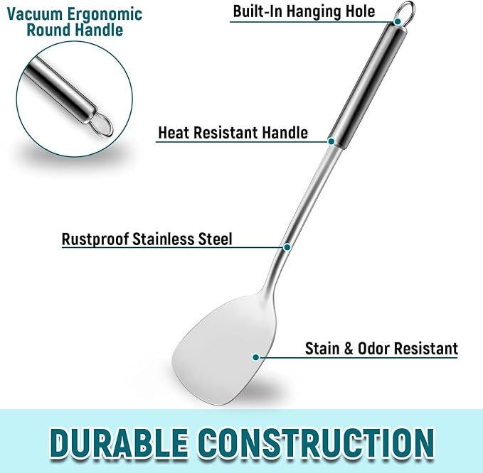 Pleafind 2-Pcs Solid & Slotted Spatula Set, 304 Stainless Steel Spatula - Image 5