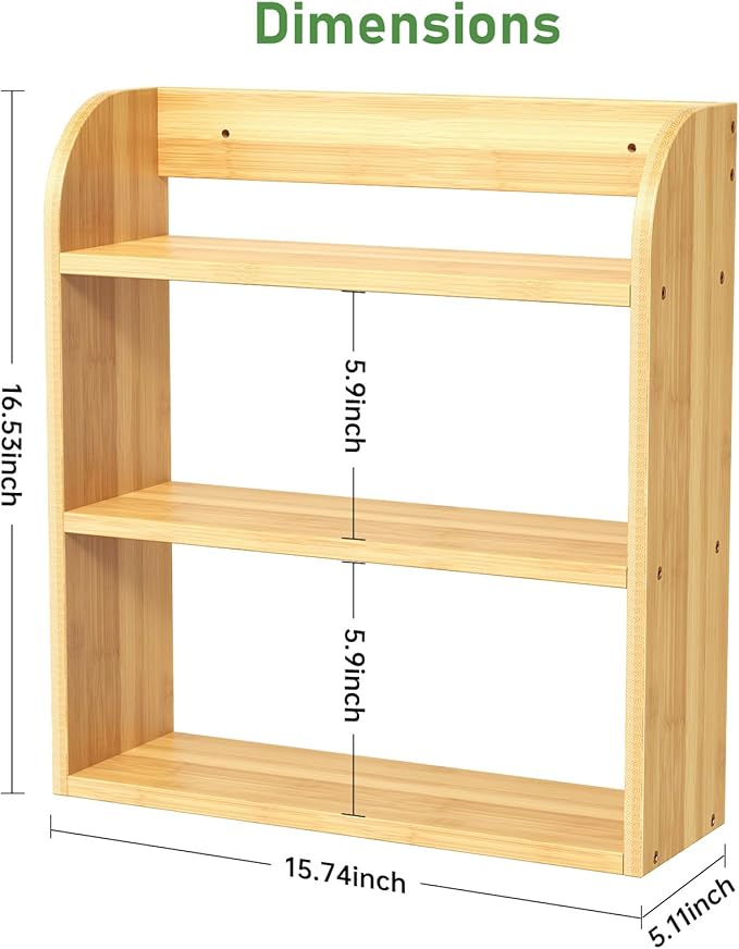 ROMGUAR CRAFT 3 Tier Bamboo Spice Rack, Countertop or Wall Mounting Wood Spice - Image 3