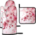 LOKMU Oven Mitts and Pot Holders Set of 3, Watercolor Pink Cherry Blossoms by LOKMU