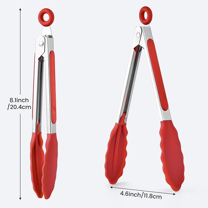 7-Inch Silicone Tongs Pack of 6, Small Stainless Steel Tongs - Image 3