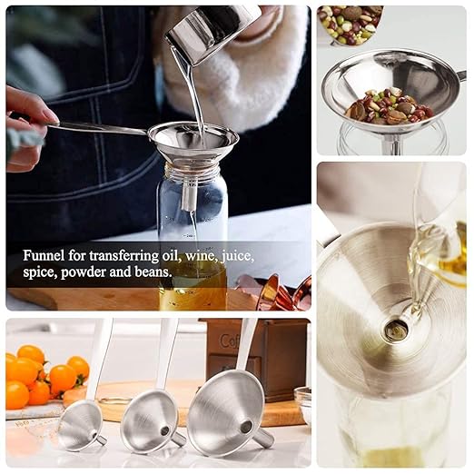 3 in 1 Metal Funnels for Filling Bottles Stainless Steel Small Kitchen Funnel - Image 2