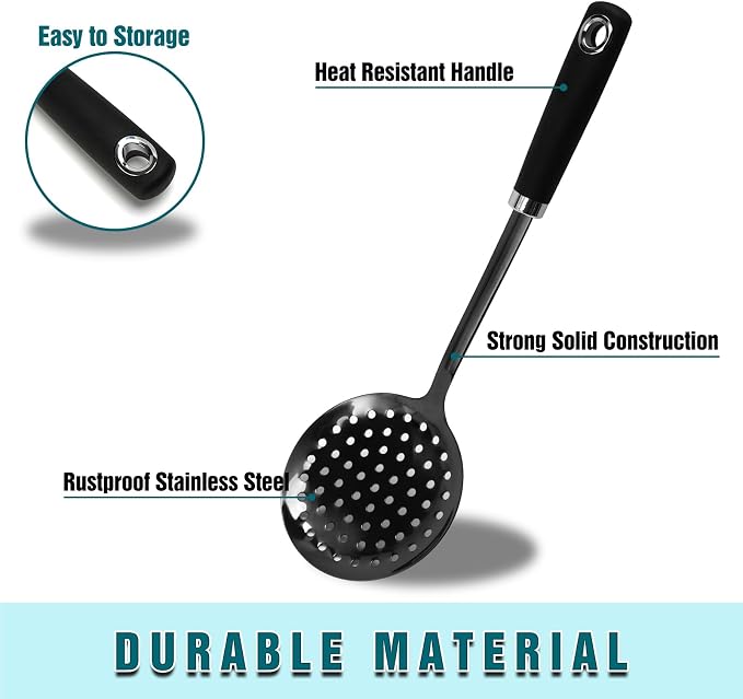304 Stainless Steel Skimmer Spoon, 14.17" Slotted Strainer Spoon - Image 2