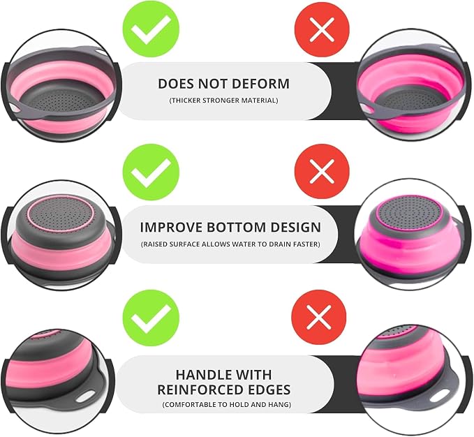 Pink Round Silicone Collapsible Colander – Small Silicone Round Kitchen - Image 3