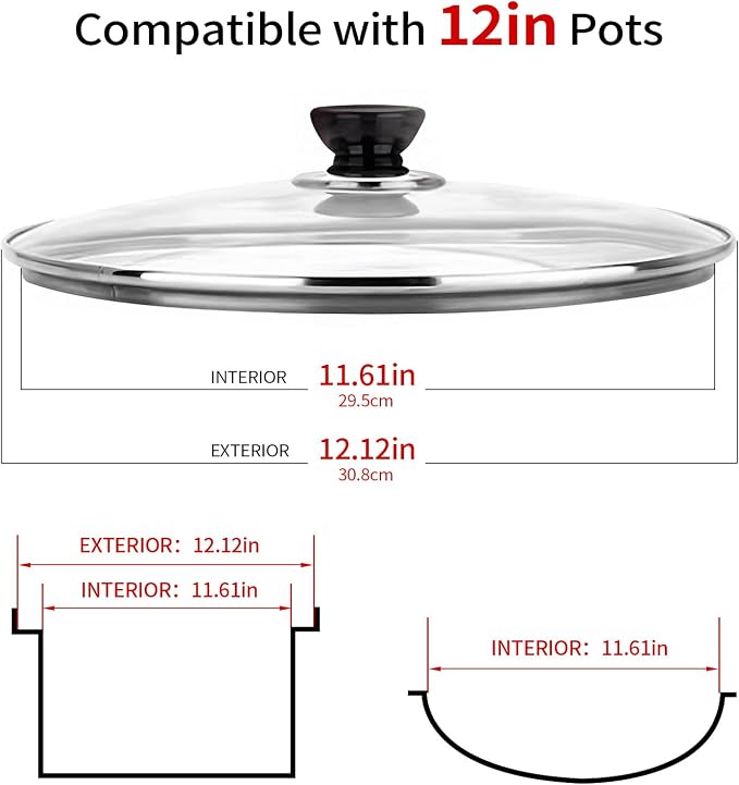 12 Inch Pan Lid, Tempered Glass Cast Iron Lids - Image 2