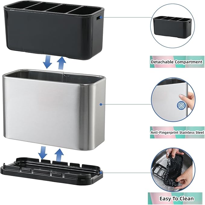 LIBODOUR Utensil Holder, Stainless Steel Caddy Counter, Spoon holder, 4 - Image 5