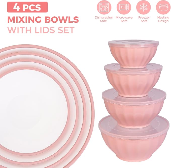 BoxedHome Mixing Bowls with Lids Set, 4PK Large 0.2” Thick Plastic Nesting - Image 3