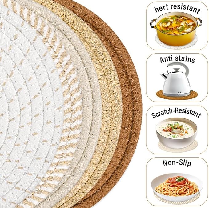 Tidponra Trivet Mats Set for Hot Dishes, 5 Heat Resistant Pot Holders for - Image 4