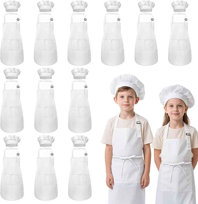 Kids Apron and Chef Hat Set, 24 Pieces Boys Girls Kids Apron by IAGBIBUI
