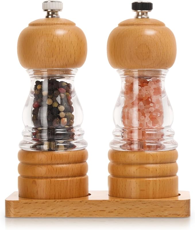 Salt and Pepper Grinder Set, Refillable and Adjustable Grinder by MAOZHOU