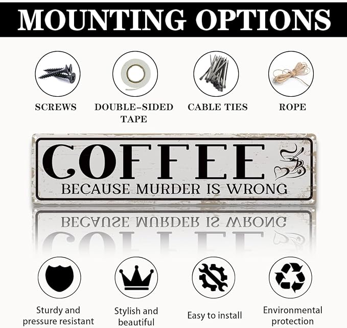 Funny Coffee Signs, Coffee Because Murder is Wrong Sign, Vintage Wall - Image 3