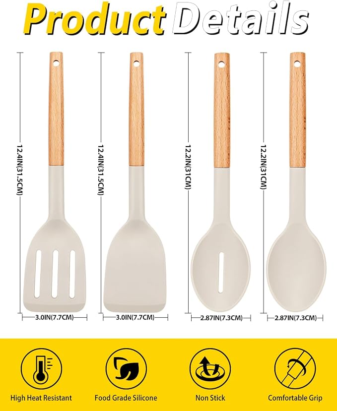 Pack of 4 Silicone Cooking Utensils Set, Non Stick Solid Spatulas and Heat - Image 3
