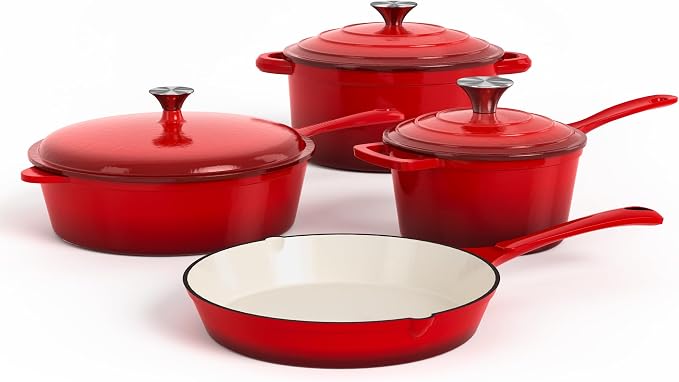 DishDelight Enameled Cast Iron Cookware Set, 7 Piece Induction Dutch Oven Set by DishDelight