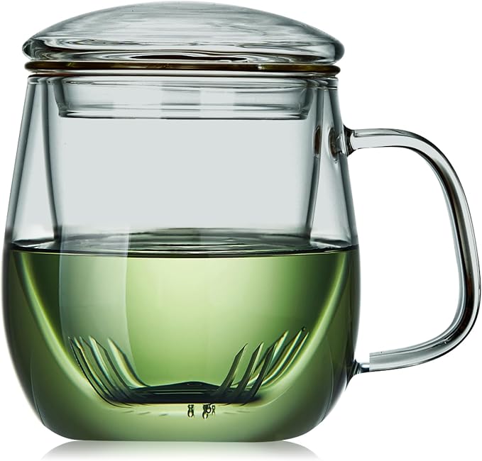 Glass Tea Cup with Infuser and Lid, 17.6oz/520ml Large Borosilicate Teacup by DOPUDO