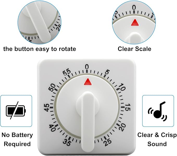 Hitefu 2 Pcs Square 60 Minute Mechanical Kitchen Timer, Visual Cooking Timer - Image 5