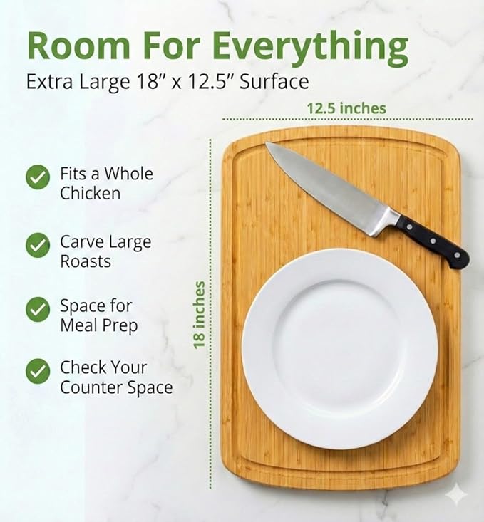 GREENER CHEF 18 Inch Extra Large Bamboo Cutting Board - Image 3