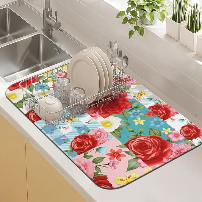 Kitchen Countertop Dish Drying Mat, Super Absorbent Coffee Bar Mat by Kuyig+Home