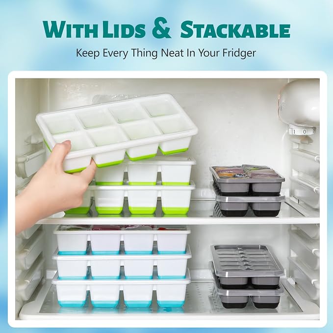 Large Ice Cube Trays with Lid, Jrisbo 2 Pack Stackable Silicone Ice Cube Molds - Image 2