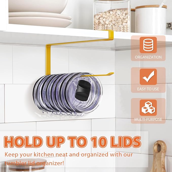Tumbler Lid Organizer, Horizontal Tumbler Lid Storage Hook Up to 10 Lids - Image 2