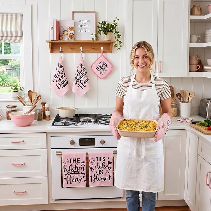 Bencailor 12 Pcs Farmhouse Kitchen Decorations Sets 8 Pink Black Kitchen Dish - Image 2