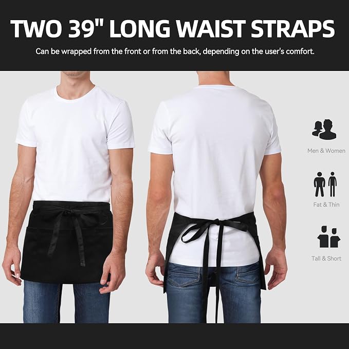 NLUS 1 Pack Server Apron with 3 Pockets, Water Oil Stain Resistant Waitress - Image 4