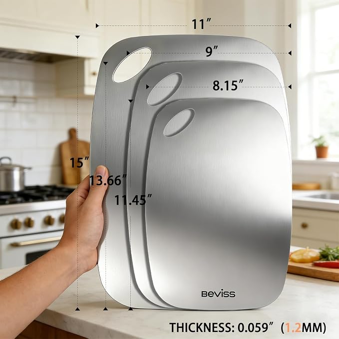 Non-Toxic Cutting Board Set of 2, 304 Stainless Steel Cutting Board Double Sided - Image 3