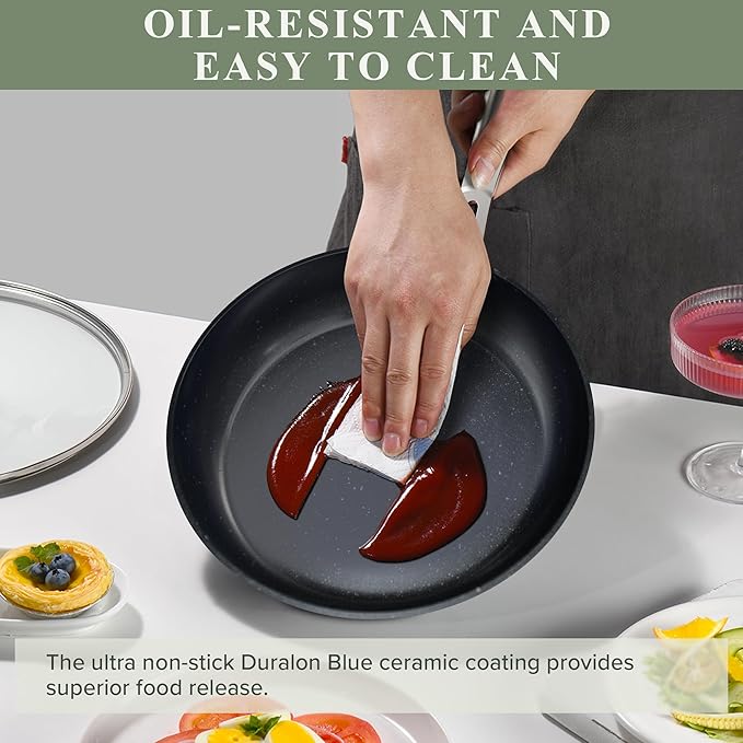 Nuwave Healthy Duralon Blue Ceramic Nonstick Cookware Set, Diamond Infused - Image 6