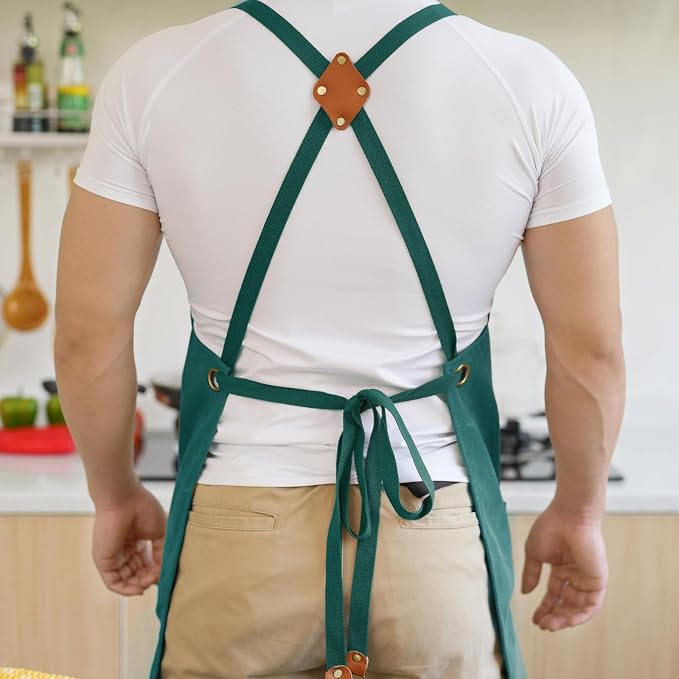 Aoomzoon Canvas Aprons for Men Chef Apron, Work Apron - 16oz Heavy Duty Cross - Image 3