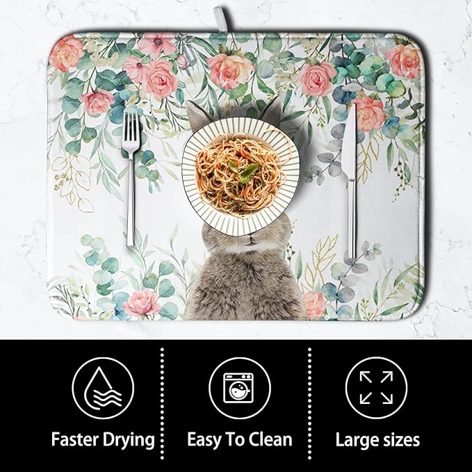 Easter Rabbit Dish Drying Mats for Kitchen Counter Easter Spring Watercolor - Image 4
