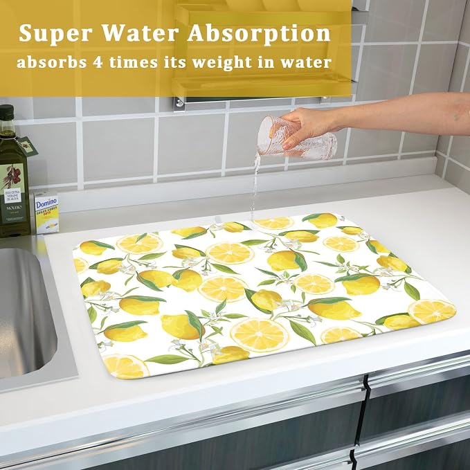 Lemon Dish Drying Mat for Kitchen Counter Spring Summer Microfiber Absorbent - Image 7