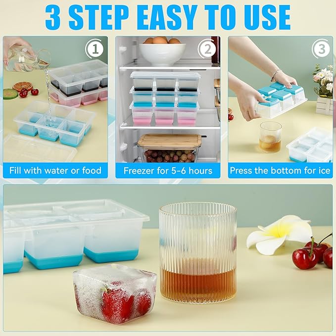 Ice Cube Trays 2 Pack, JRISBO Large Silicone Ice Cube Molds - Image 3