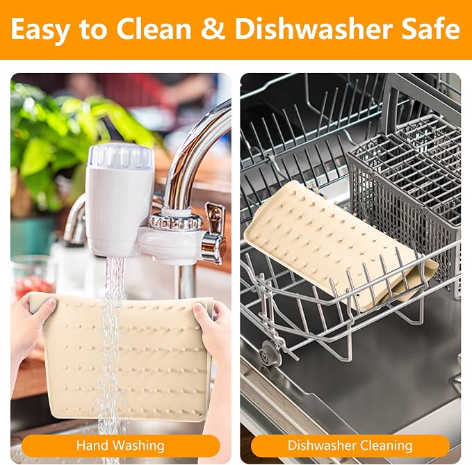 Silicone Dish Drying Mat for Kitchen Counter, Dish Drainer Mat, Non-Slip Drying - Image 4