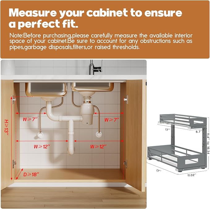 2-Pack 17"Deep Under Sink Organizer And Storage, 2-Tier L-Shaped Pull Out - Image 2
