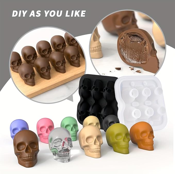 Skull Ice Cube Mold, 6-Cavity Silicone Ice Tray - Image 7