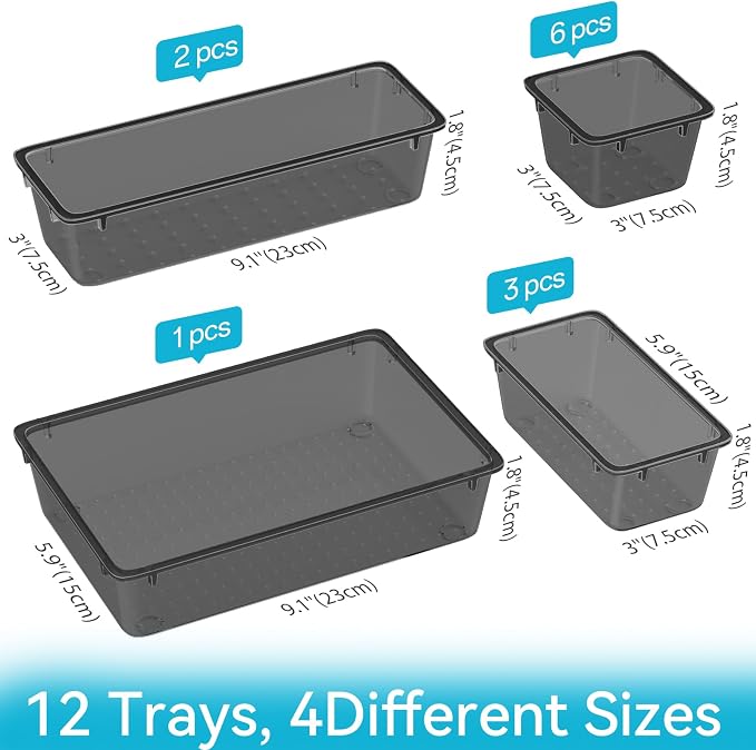 ElegantArray 12-Piece Drawer Organizer Set, 4 Sizes Versatile Plastic Vanity - Image 2