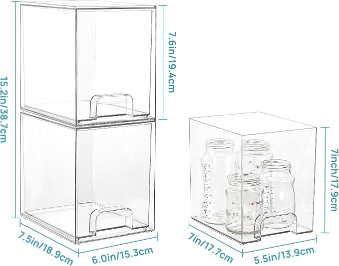 Vtopmart 7.6" H Clear Stackable Storage Drawers, 4 Pack Plastic Organizers Bins - Image 2