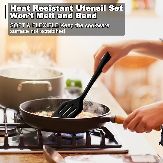 E-far 10 Pieces Silicone Cooking Utensils Set, Heat Resistant Kitchen Utensil - Image 5
