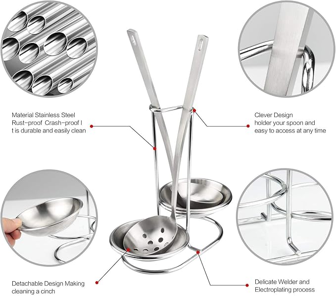 304 Stainless Steel Double Ladles Holder Vertical Spoon Rest Cooking Utensils - Image 3