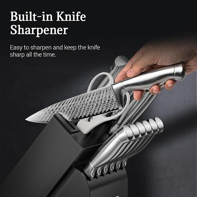 Knife Set, Emojoy 15 Pieces Kitchen Knife Block Set - Image 5